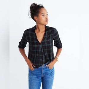 MADEWELL Wrap-Front Shirt in Palma Plaid Green and Black Size Small